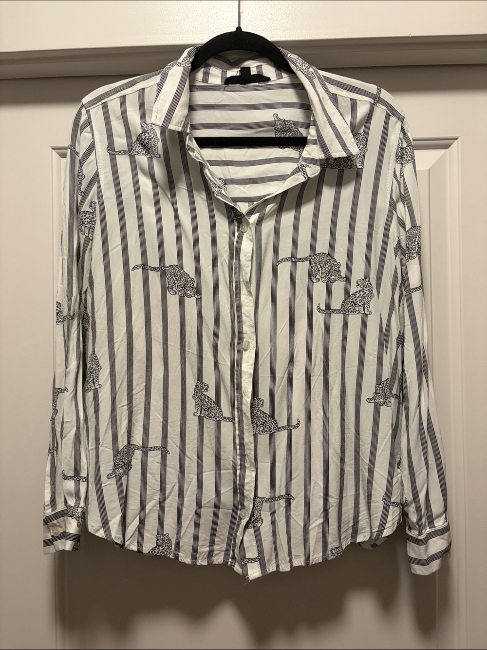 Jane + Delancey Striped Leopard Print Button-Up Shirt - XL